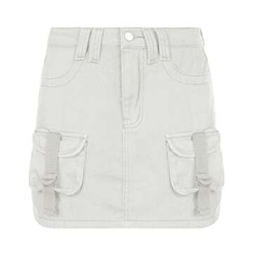Multitrust Women Y2K Denim Mini Skirts Low Waist Pleated Gothic Cargo Shorts Skirt A-line Mini Skirt Dresses Streetwear (Cargo Creamy White, S)