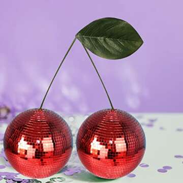 2022 New Cherry Shaped Disco Ball Decor Handmade Mirror Glass Brick Cherry Disco Ball Bar Party Home Hanging Decorations Red-M