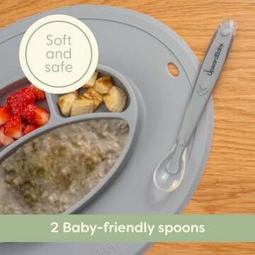 UpwardBaby Suction Plates & Bowls for Baby -Toddler Essentials Silicone Baby Plate & Bowl with 2 Baby Spoons Self Feeding 6 Months - Kids Plates Baby Utensils & Baby Feeding Supplies BPA Free