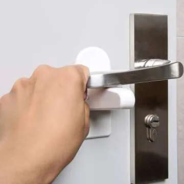 4 Pack Child Proof Door Lever Lock Prevents Toddlers from Opening Doors - One Hand Opertaion Adhesive Baby Proofing Door Handle Safety Locks for Kids