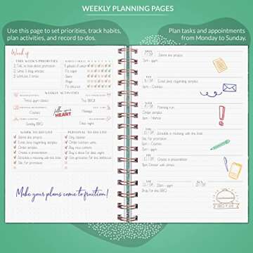 PLANBERRY Weekly Planner – Undated Life Organizer & Budget Planner – Time Management, Goal Setting, to-Do List, Work-Life Balance & Habit Tracker – 6.1″ x 8.1″ (Green Pastures)