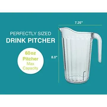 Arrow Home Clear Plastic Pitcher Set - 60 Ounce Durable Design
