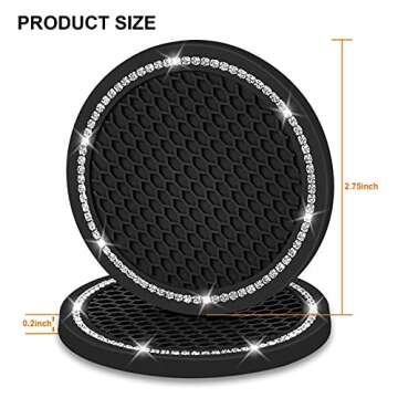 Bling Car Coaster, SHANSHUI 6 Pack Universal Vehicle Cup Holders for Car Cute Silicone Anti-slip Insert Coaster Crystal Rhinestone Interior Accessories Suitable for Most Cars (Black/ 6Pcs)