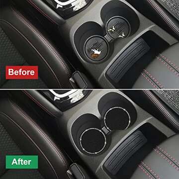 Bling Car Coaster, SHANSHUI 6 Pack Universal Vehicle Cup Holders for Car Cute Silicone Anti-slip Insert Coaster Crystal Rhinestone Interior Accessories Suitable for Most Cars (Black/ 6Pcs)