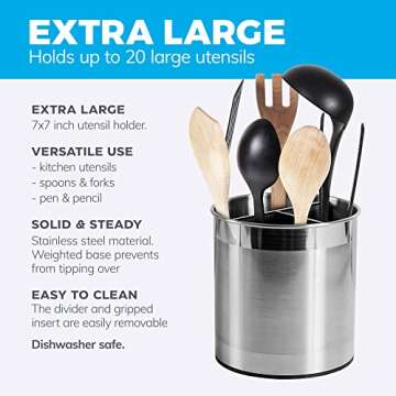 Extra Large Rotating Stainless Steel Utensil Holder Caddy