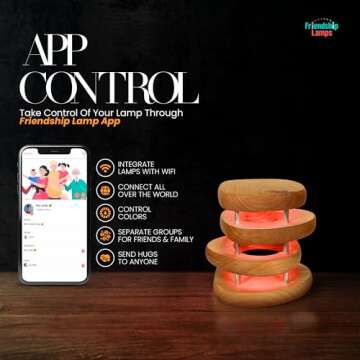 Friendship Lamp® Mid-Century Knotty Alder Wood Design Handmade in USA - Wi-Fi Touch Lamp LED Light for Long-Distance, Connection, Relationship, Friendship, Gift, Over 200 Colors - Set of 2