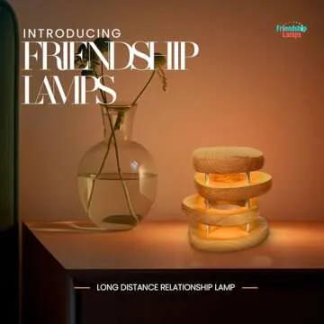 Friendship Lamp® Mid-Century Knotty Alder Wood Design Handmade in USA - Wi-Fi Touch Lamp LED Light for Long-Distance, Connection, Relationship, Friendship, Gift, Over 200 Colors - Set of 2