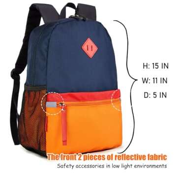 HawLander Little Kids Backpack for Boys Toddler School Bag Fits 3 to 6 years old, 15 inch, Navy Oran...