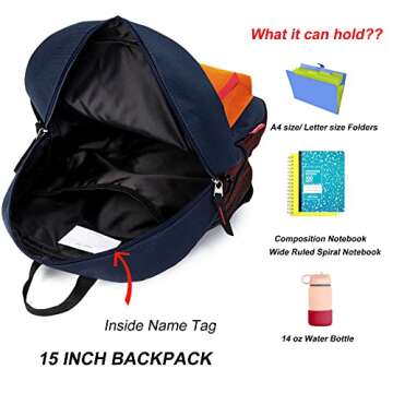 HawLander Little Kids Backpack for Boys Toddler School Bag Fits 3 to 6 years old, 15 inch, Navy Orange