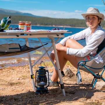 PORTAL Camping Table Portable Foldable with Adjustable Legs, Aluminum Folding Table Roll Up Table wi...