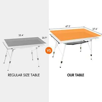 PORTAL Camping Table Portable Foldable with Adjustable Legs, Aluminum Folding Table Roll Up Table with Carrying Bag for Outdoor, Beach, Picnic, Backyards, BBQ and Party, Silver, Big