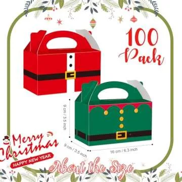 Cholemy 100 Pieces Christmas Gift Boxes 3D Xmas Paper Cardboard Treat Box Santa Claus Elf Cookie Goodie Candy Boxes for Holiday Christmas Party Favor Supplies