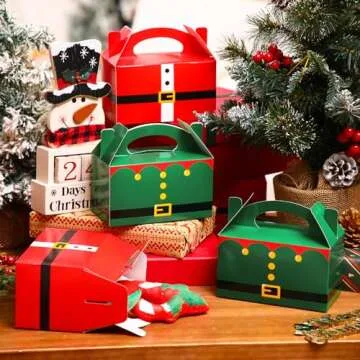 Cholemy 100 Pieces Christmas Gift Boxes 3D Xmas Paper Cardboard Treat Box Santa Claus Elf Cookie Goodie Candy Boxes for Holiday Christmas Party Favor Supplies