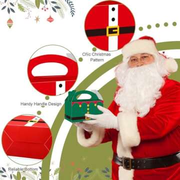 Cholemy 100 Pieces Christmas Gift Boxes 3D Xmas Paper Cardboard Treat Box Santa Claus Elf Cookie Goodie Candy Boxes for Holiday Christmas Party Favor Supplies