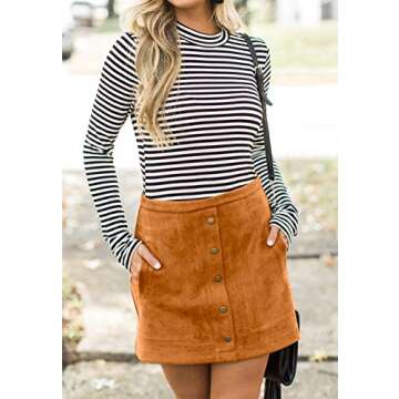 Meyeeka Women Classic High Waist Button Up Bodycon Faux Suede A Line Mini Pencil Skirt L Khaki