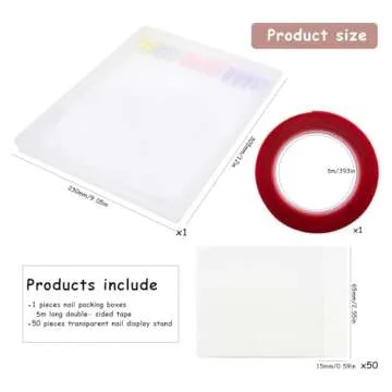 Large Clear Press on Nails Storage Box, Empty Press on Nails Packaging Box Set with Double-sided Adhesive Tape and 50 Arcylic Nail Display Stand Can Be Used to Store and Store Personal Items