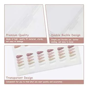 Large Clear Press on Nails Storage Box, Empty Press on Nails Packaging Box Set with Double-sided Adhesive Tape and 50 Arcylic Nail Display Stand Can Be Used to Store and Store Personal Items