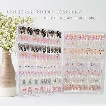 Large Clear Press on Nails Storage Box, Empty Press on Nails Packaging Box Set with Double-sided Adhesive Tape and 50 Arcylic Nail Display Stand Can Be Used to Store and Store Personal Items