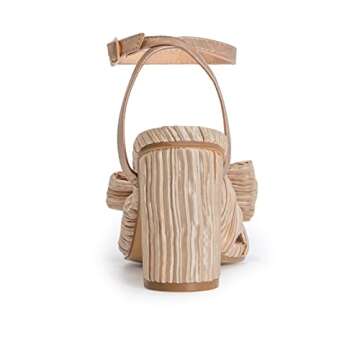 Athlefit Women's Open Toe Chunky Heels Pleated Bow Ankle Strap Heeled Sandals Wedding Bridal Shoes Gold Size 8