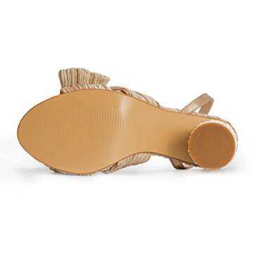 Athlefit Women's Open Toe Chunky Heels Pleated Bow Ankle Strap Heeled Sandals Wedding Bridal Shoes Gold Size 8