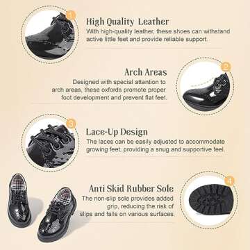 KIDSUN Toddler Boy’s Girl’s Dress Shoes Comfort Lace-Up Oxford School Uniform Shoes Loafer Flats (Toddler/Little Kid) E-Black