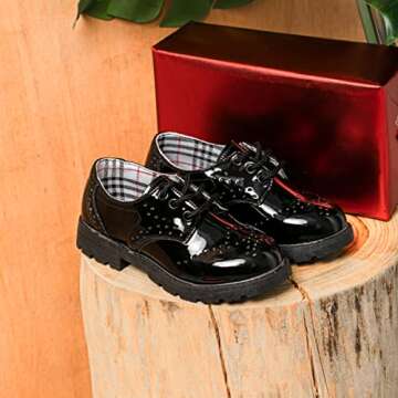 KIDSUN Toddler Boy’s Girl’s Dress Shoes Comfort Lace-Up Oxford School Uniform Shoes Loafer Flats (Toddler/Little Kid) E-Black