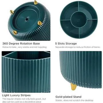 Famyards Makeup Brush Holder, 360° Rotating Makeup Brush Organizer, 5 Slot Large Capacity Cosmetic Brushes Storage Countertop for Vanity, Green