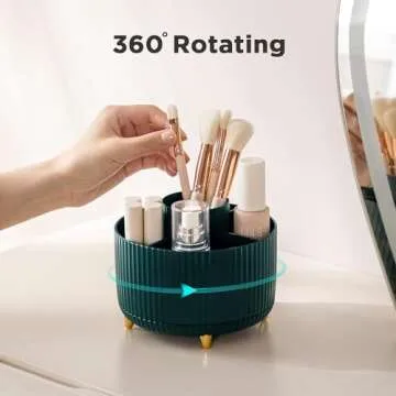 Famyards Makeup Brush Holder, 360° Rotating Makeup Brush Organizer, 5 Slot Large Capacity Cosmetic Brushes Storage Countertop for Vanity, Green