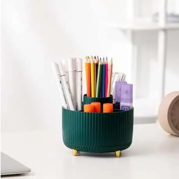 Famyards Makeup Brush Holder, 360° Rotating Makeup Brush Organizer, 5 Slot Large Capacity Cosmetic Brushes Storage Countertop for Vanity, Green