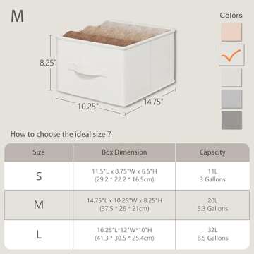 LayerSpace 3 Pack Fabric Storage Bins for Shelves | 14.75x10.25x8.25in Closet Storage Baskets | Collapsible Storage Bins |Fabric Closet Organizers with Handles | White