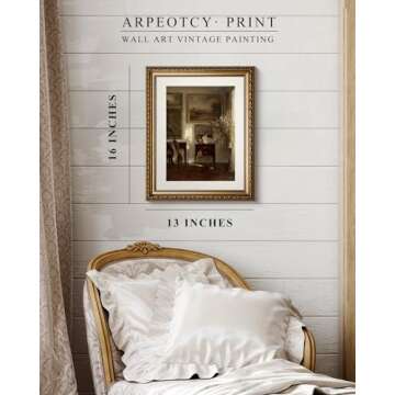 ARPEOTCY Vintage Gold Framed Wall Art, Still Life Interior Cello Landscape Paintings Victorian Farmhouse Wall Decor for Living Room Bedroom Bathroom Canvas Prints Antique Picture Frame 13x16 inch