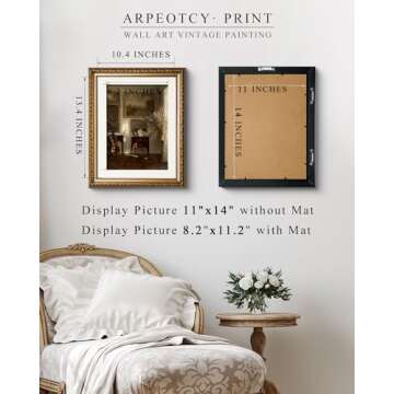 ARPEOTCY Vintage Gold Framed Wall Art, Still Life Interior Cello Landscape Paintings Victorian Farmhouse Wall Decor for Living Room Bedroom Bathroom Canvas Prints Antique Picture Frame 13x16 inch