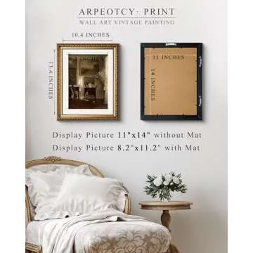 ARPEOTCY Vintage Gold Framed Wall Art, Still Life Interior Cello Landscape Paintings Victorian Farmhouse Wall Decor for Living Room Bedroom Bathroom Canvas Prints Antique Picture Frame 13x16 inch