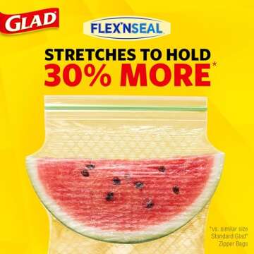 Glad Flex'N Seal Food Storage Plastic Bags, Sandwich, 100 Count, Pack of 4 (Package May Vary)