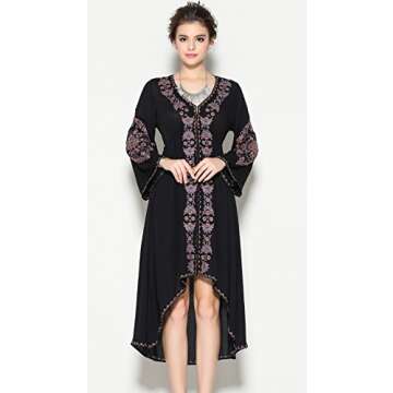 R.Vivimos Womens Cotton Embroidered High Low Long Dresses XL Black