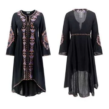 R.Vivimos Womens Cotton Embroidered High Low Long Dresses XL Black