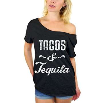 Awkwardstyles Women's Fun Tacos & Tequila Off Shoulder T-Shirt