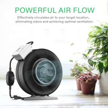 VIVOSUN Z8 8 Inch Inline Duct Fan, 740 CFM Ventilation Fan with Variable Speed Controller for Grow Tent, Indoor Garden Ventilation, Black