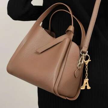 LILIE&WHITE Gold Keychain For Women With Letter Charm Gold Bag Charm Handbag Key Pendant Fashion Alp...