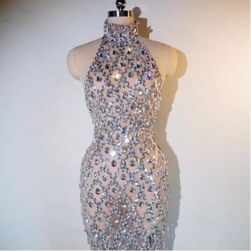 Yoyomomozi Sparkle Rhinestones Sequin Party Dress