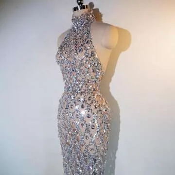 Yoyomomozi Sparkle Rhinestones Sequin Party Dress