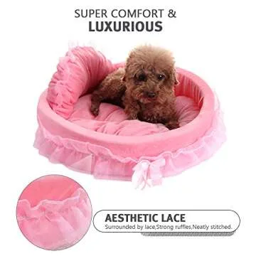 pawstrip Pink Dog Bed Washable Princess Cat Couch Soft Plush Pet Sofa Nest Mat Snuggle Kitten Puppy Cave Beds Cute Cozy Kitten Doggy Kennel Cushion Small Medium Dogs Cats Sleeping Pad (L, Pink)