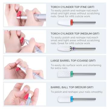 MelodySusie Ceramic Nail Drill Bits Set, 3/32'' (2.35mm) Professional Acrylic Nail File Drill Bit for Manicure Pedicure Cuticle Gel Nail Polishing 7Pcs