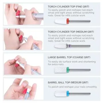 MelodySusie Ceramic Nail Drill Bits Set, 3/32'' (2.35mm) Professional Acrylic Nail File Drill Bit for Manicure Pedicure Cuticle Gel Nail Polishing 7Pcs