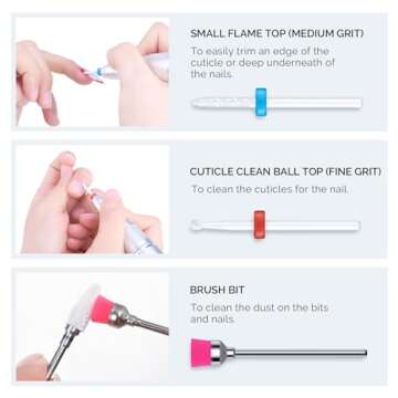 MelodySusie Ceramic Nail Drill Bits Set, 3/32'' (2.35mm) Professional Acrylic Nail File Drill Bit for Manicure Pedicure Cuticle Gel Nail Polishing 7Pcs