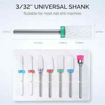 MelodySusie Ceramic Nail Drill Bits Set, 3/32'' (2.35mm) Professional Acrylic Nail File Drill Bit for Manicure Pedicure Cuticle Gel Nail Polishing 7Pcs