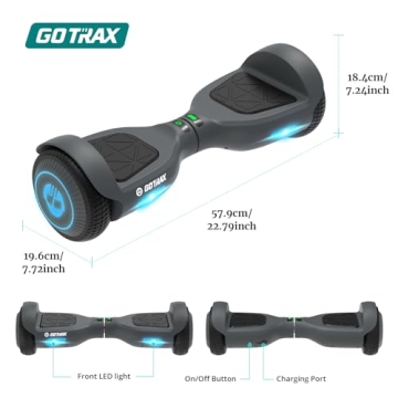 Gotrax Edge Hoverboard with 6.5" LED Wheels & Headlight, Top 6.2mph & 3.1 miles Range Power by Dual 200W Motor, UL2272 Certified and 50.4Wh Battery Self Balancing Scooters for 44-176lbs(Gray)