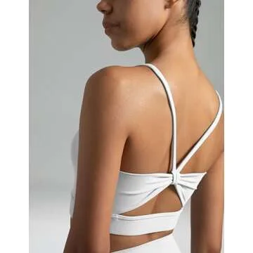 Colorfulkoala Women's Dreamlux Bowknot Strappy Sports Bras Light Impact Workout Yoga Tops(L, White)
