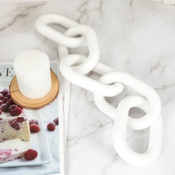 HMASYO White Wood Chain Link Decor, 5-Link Wooden Decorative Chain Home Decor Accents, Coffee Table Decor, Shelf Decor Aesthetic, Modern Bookshelf Table Decorative Objects for Living Room