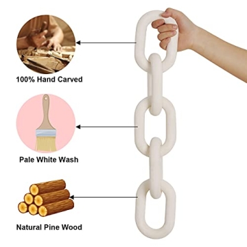 HMASYO White Wood Chain Link Decor, 5-Link Wooden Decorative Chain Home Decor Accents, Coffee Table Decor, Shelf Decor Aesthetic, Modern Bookshelf Table Decorative Objects for Living Room